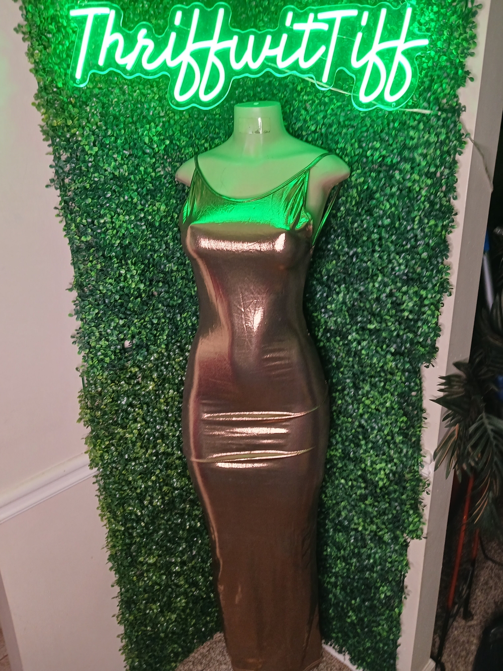 Metallic Bronze Slip Maxi Dress - Sleek Tank Style